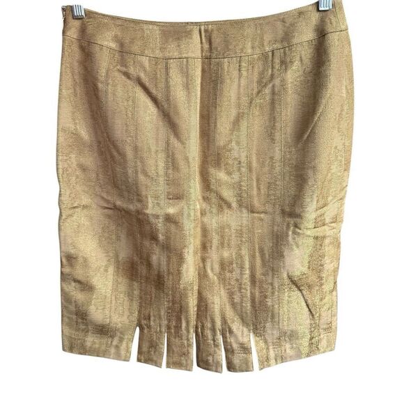 Kay Unger Skirt Size 10 Beige Metallic Pencil Straight Knee Length Career NWOT - Picture 3 of 9